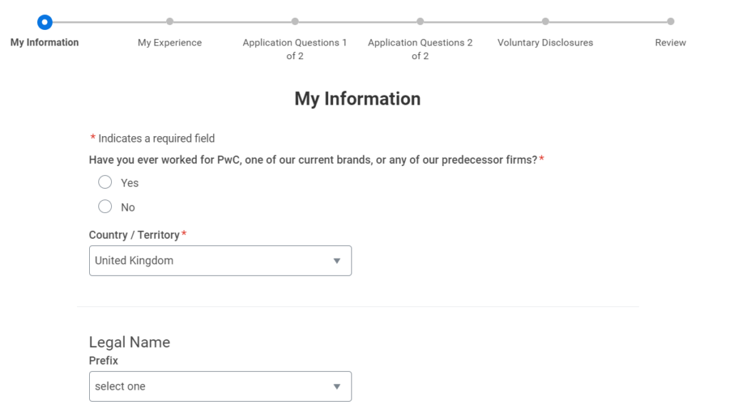 PwC assessment application form