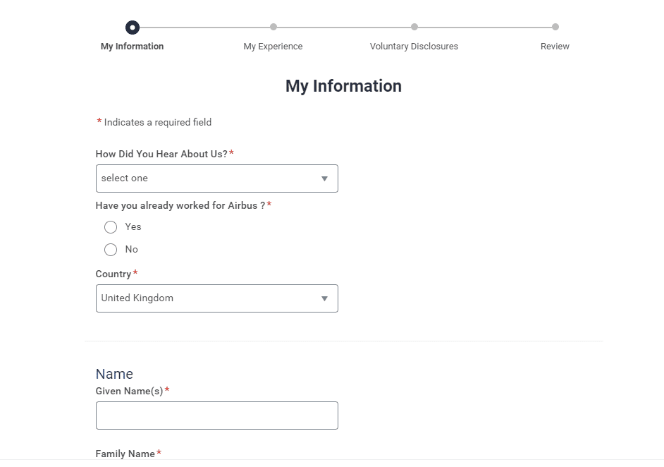 Airbus assessment application form