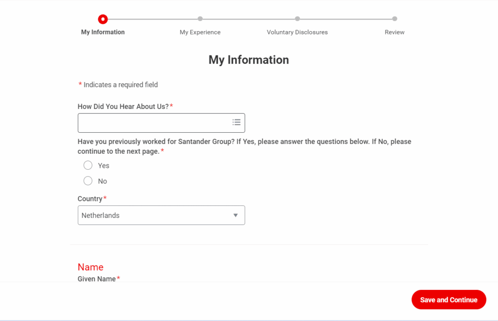 Santander Online Application
