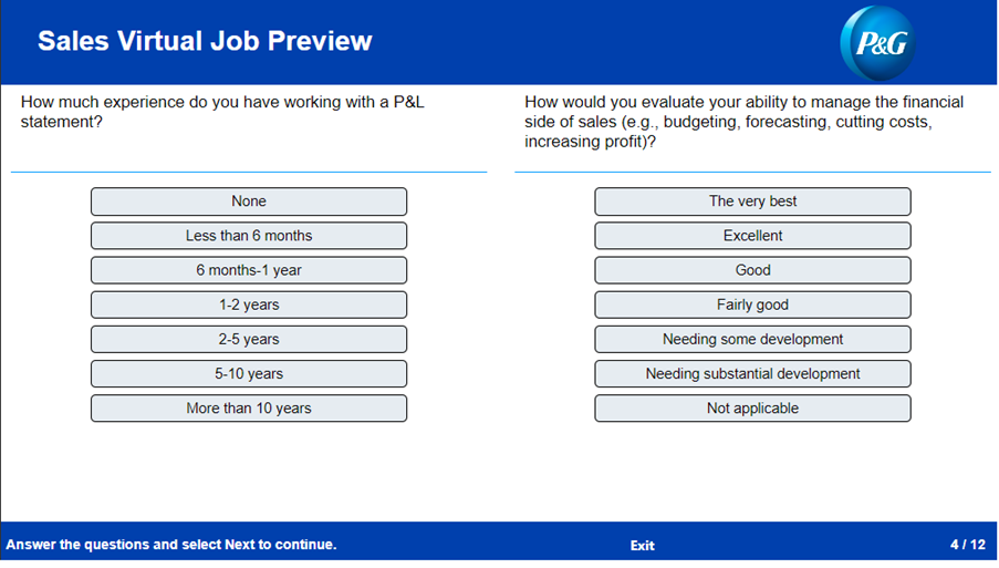 P&G sales virtual tell us your story assessment example