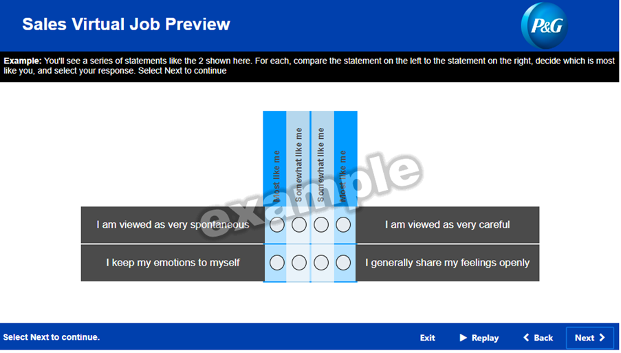 P&G sales personality questionnaire example