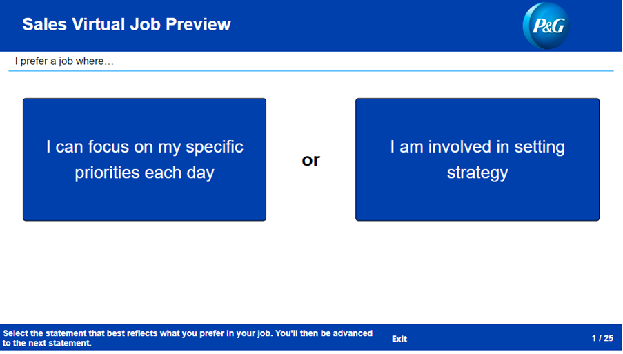 P&G virtual personality test example