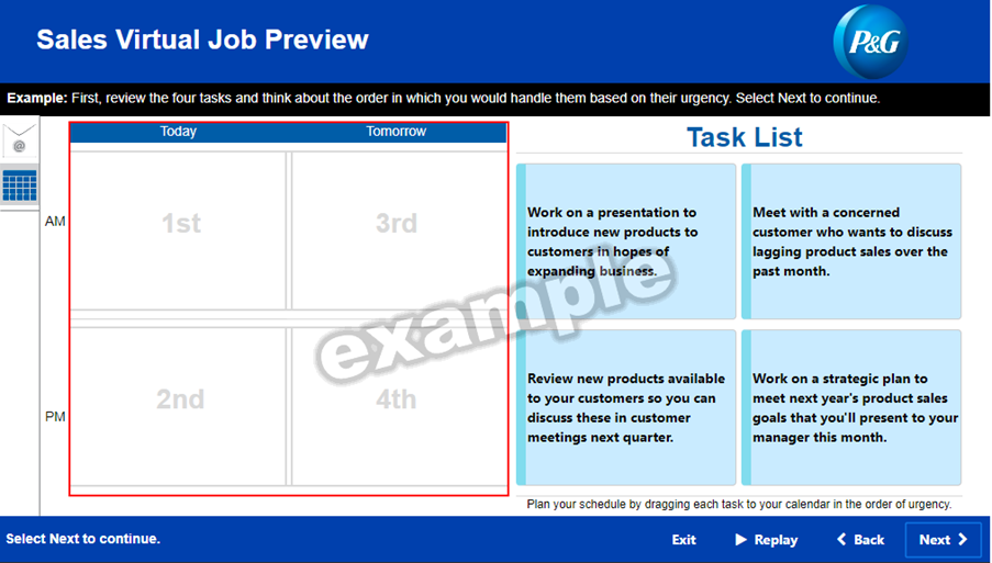 P&G sales preview task list assessment