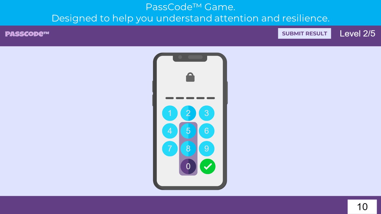 PassCode Attention Game-based Assessment
