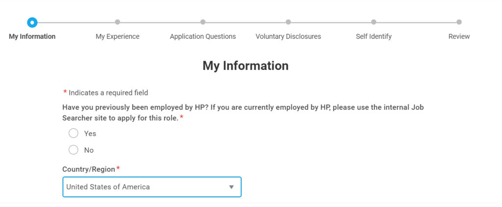 HP assessment application form