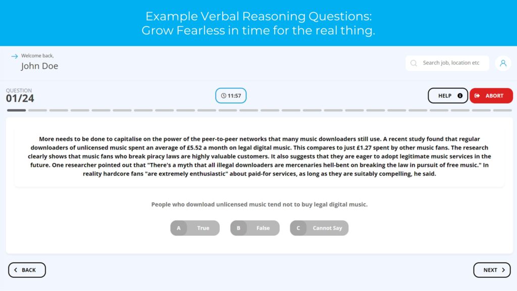 Metro Bank verbal reasoning test example