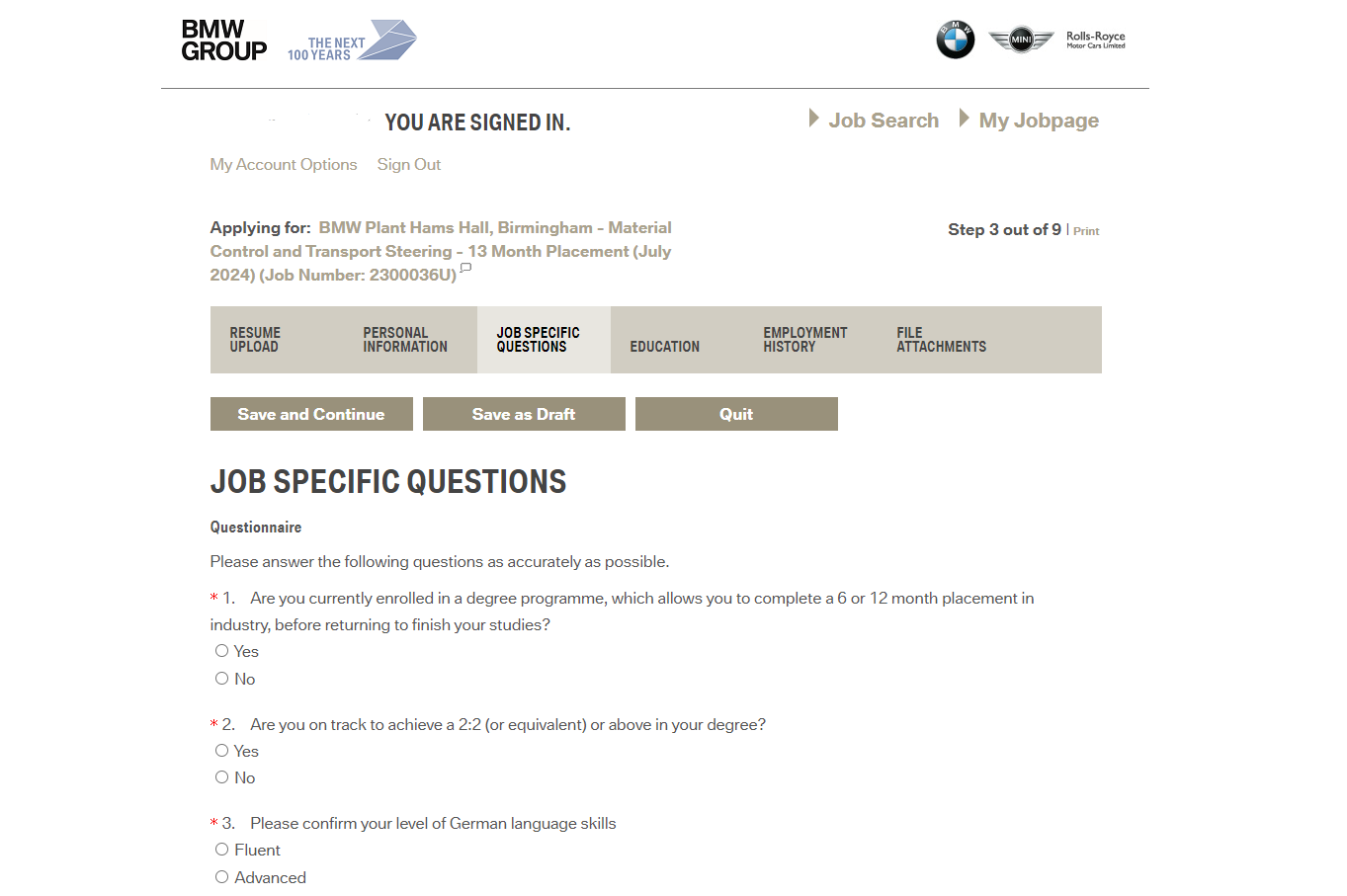 BMW online application