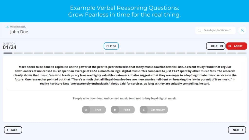 Google verbal reasoning test example question