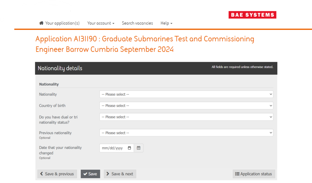 BAE Systems online application