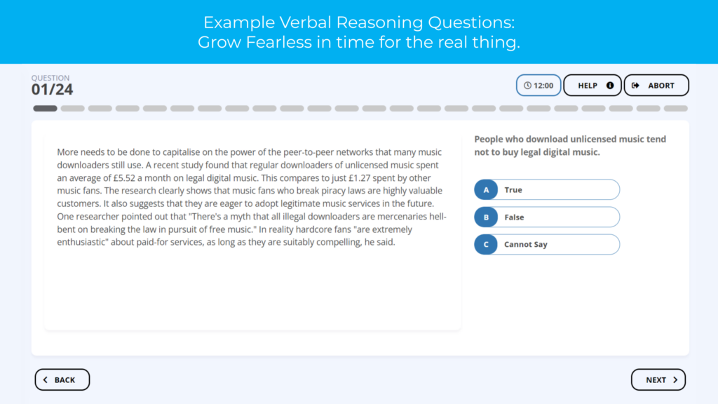 Visa verbal reasoning test question example