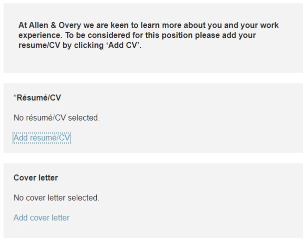 Allen and Overy online application form