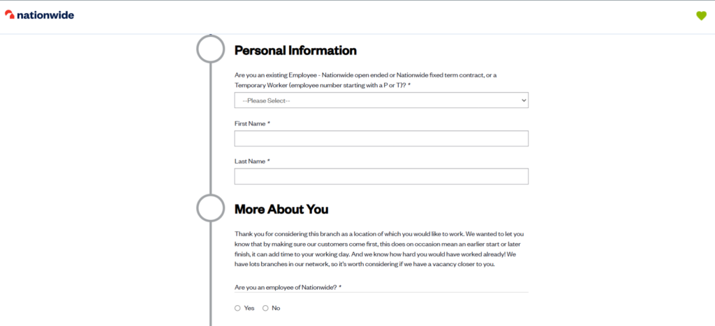 Nationwide online application form
