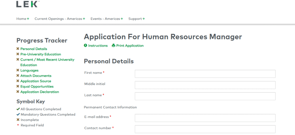 LEK Consulting application form
