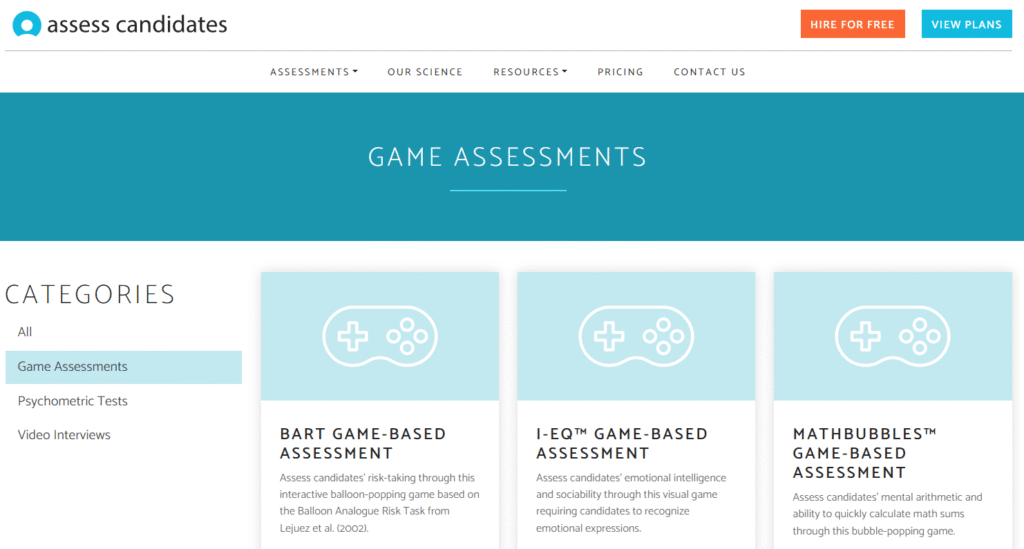 Assess Candidates game assessments
