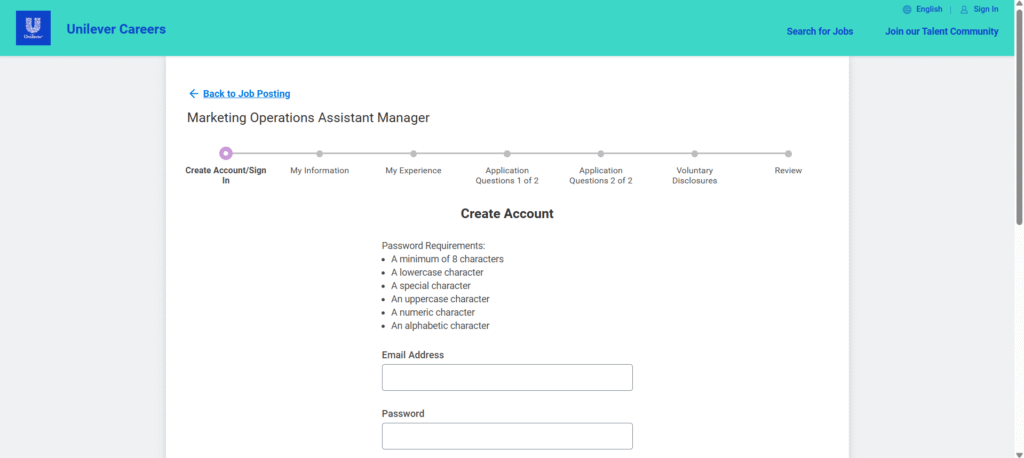 Unilever online application 
