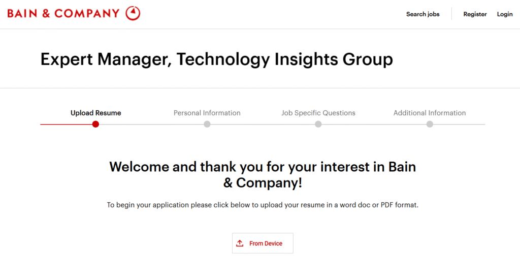 Bain & Company online application form