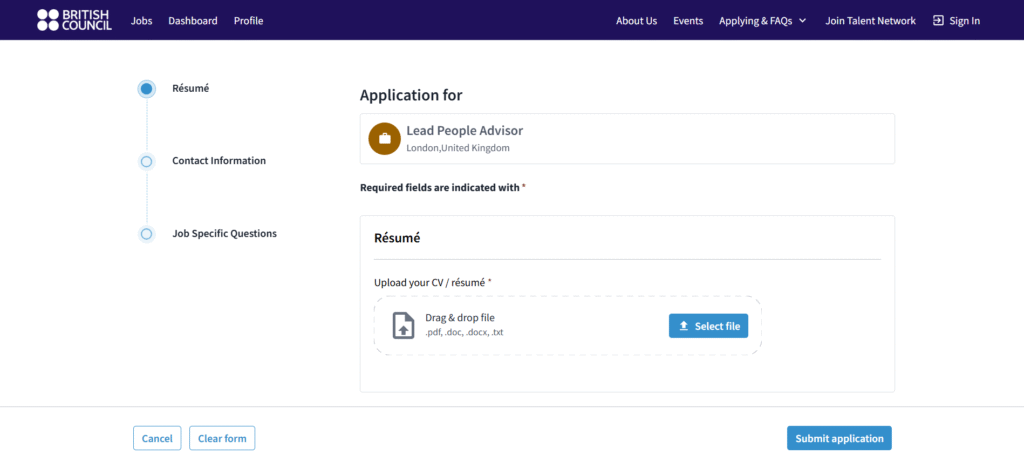 British Council online application
