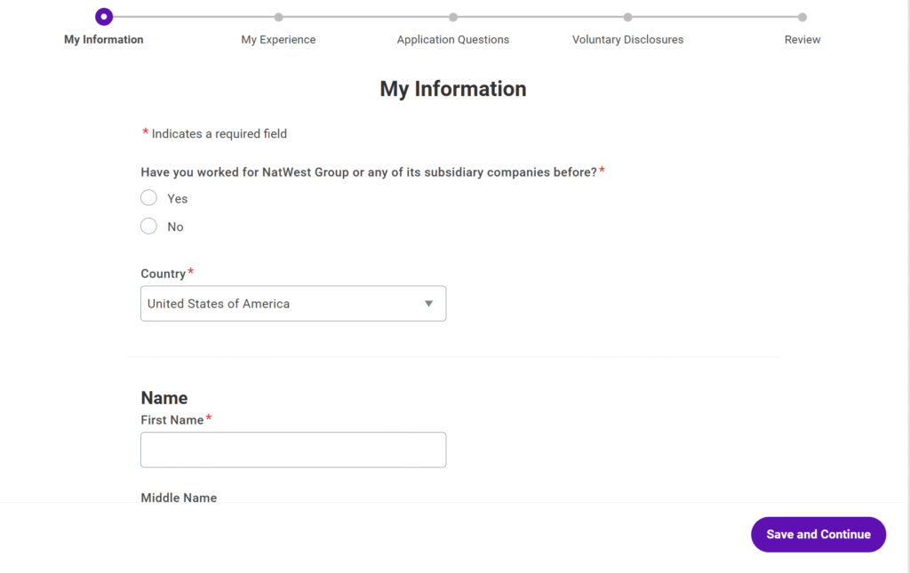 RBS NatWest application form
