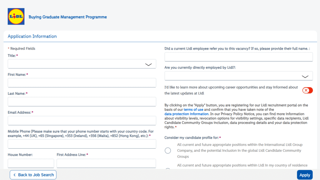 Lidl online application