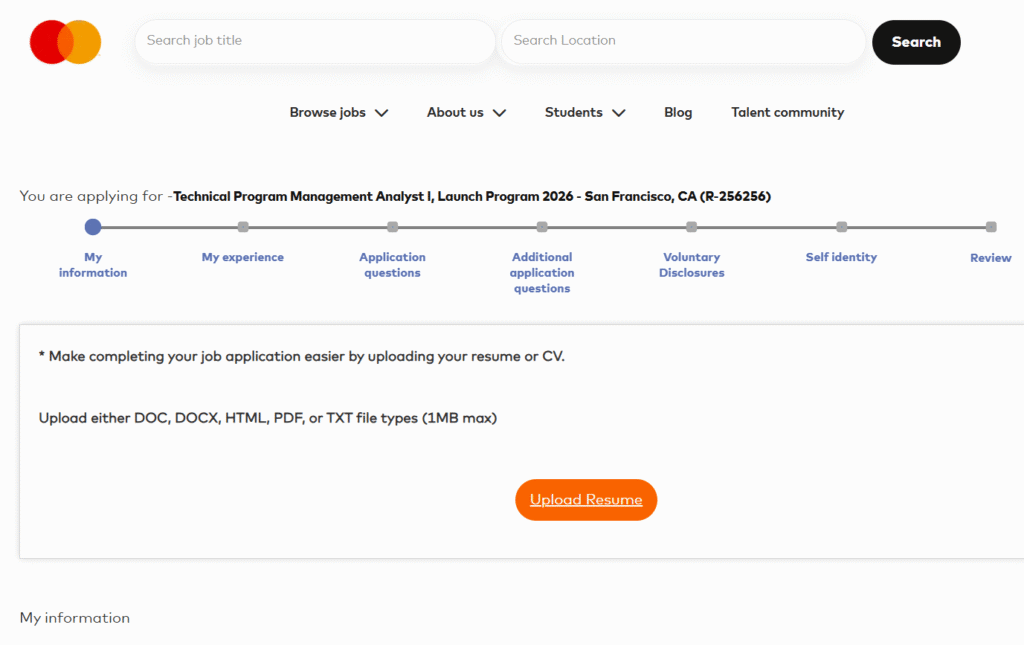 Mastercard online application