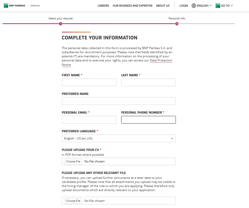 BNP Paribas application form
