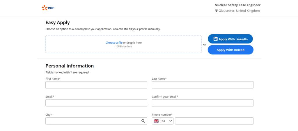 EDF job application form
