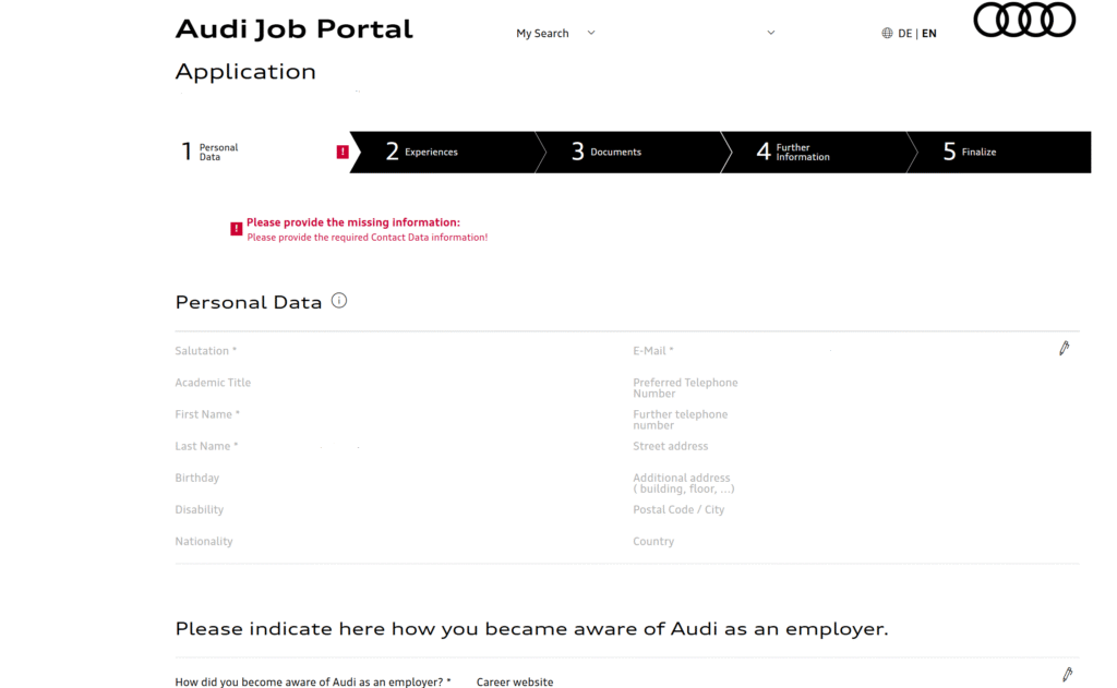 Audi application form
