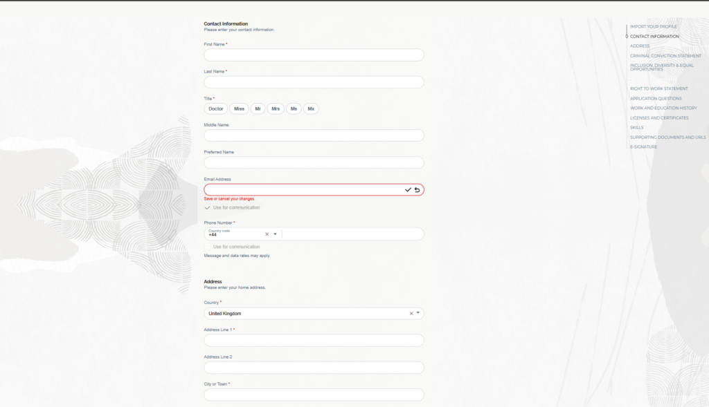 M&S online application form
