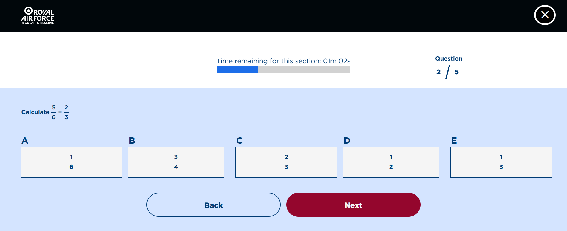 Royal Air Force numerical reasoning sample question 
