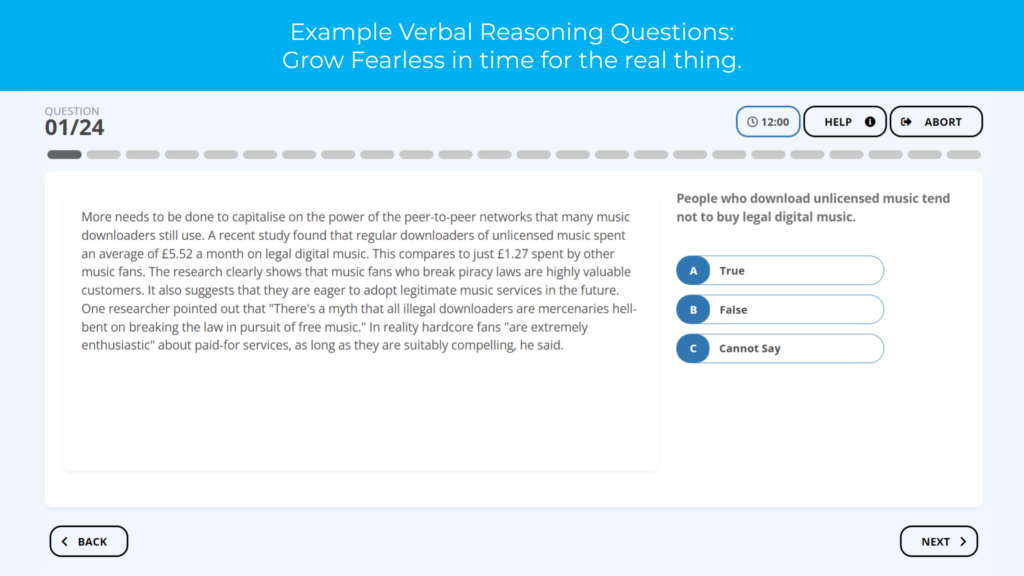 UK Ministry of Defence verbal reasoning example question
