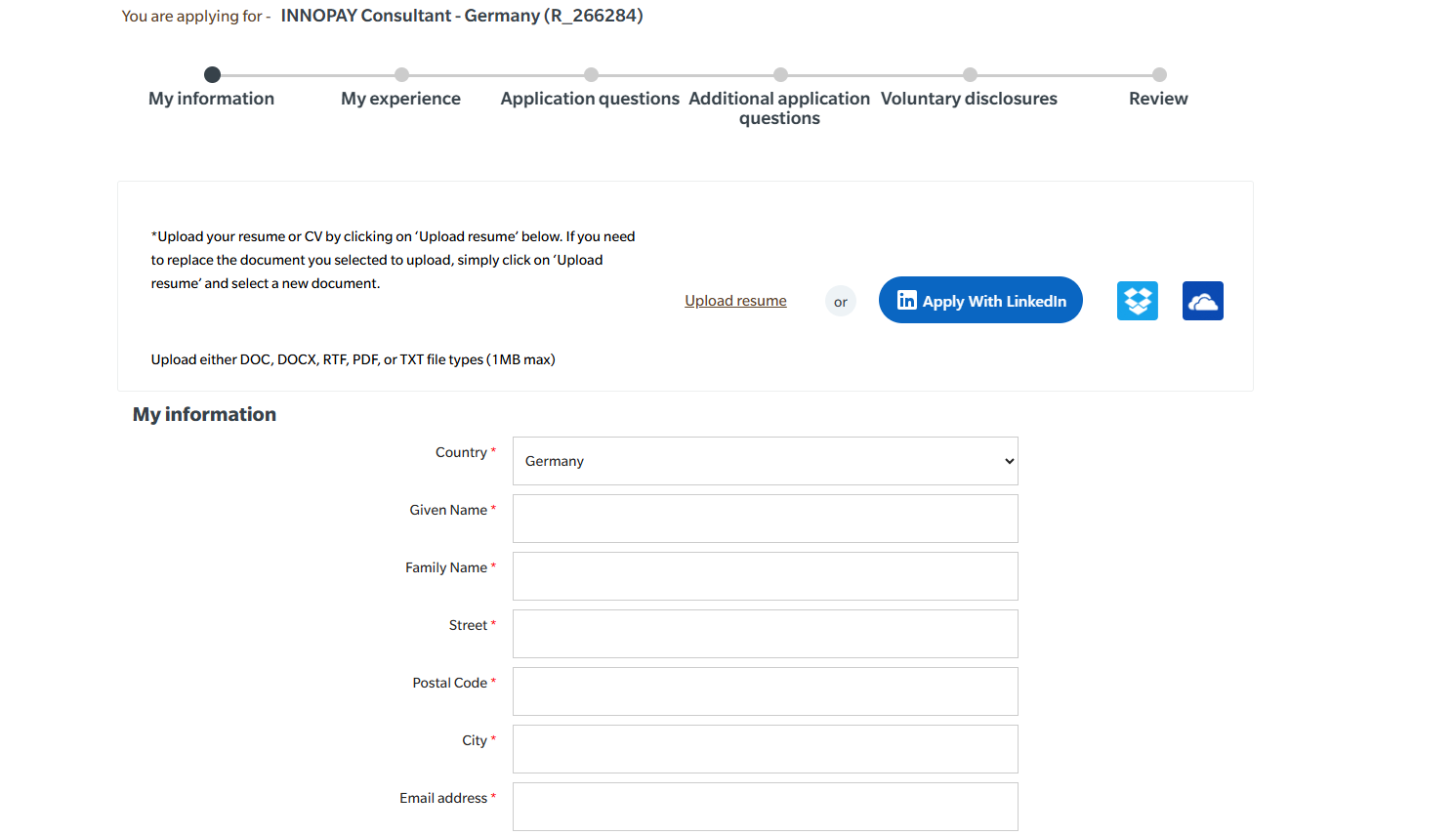 Oliver Wyman application form
