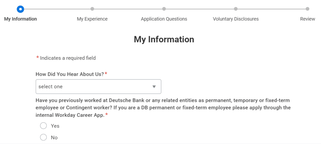 Deutsche Bank application form
