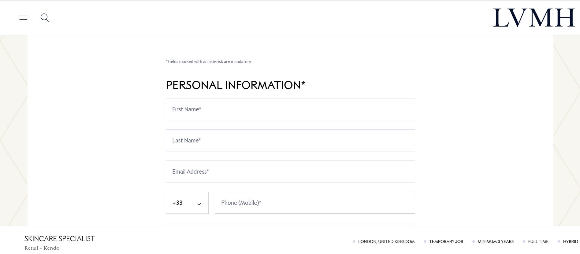 LVMH online application
