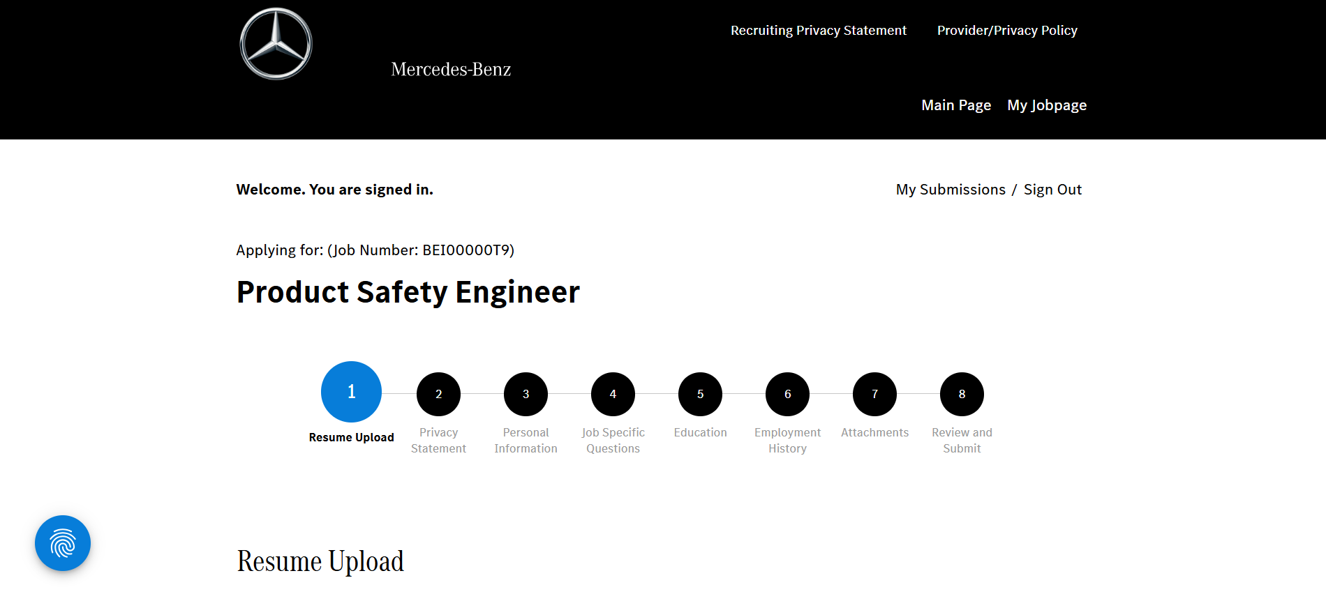 Mercedes-Benz online application form