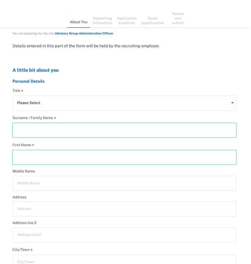 NHS online application form

