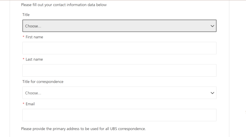 UBS application form
