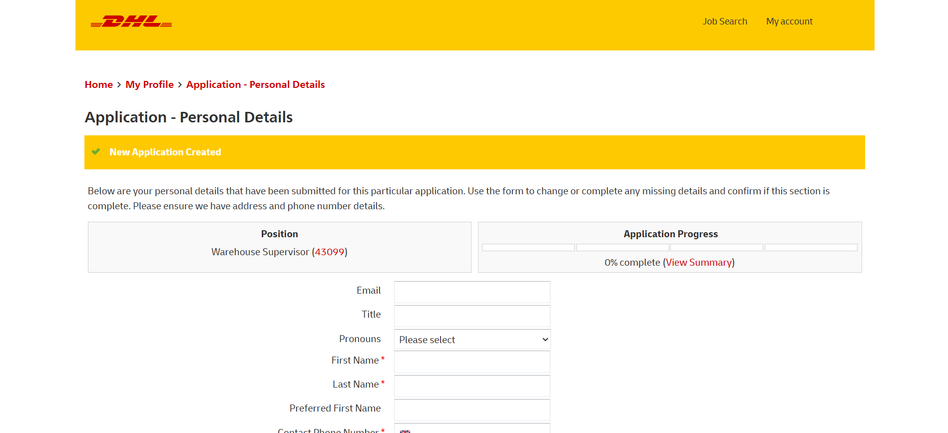 DHL application form