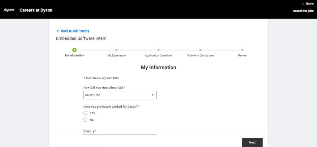 Dyson online application
