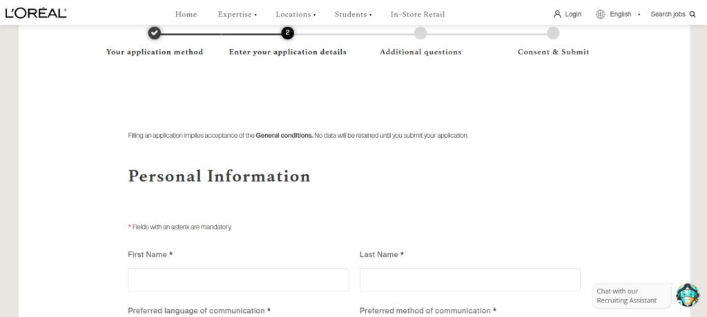 L’Oreal online application