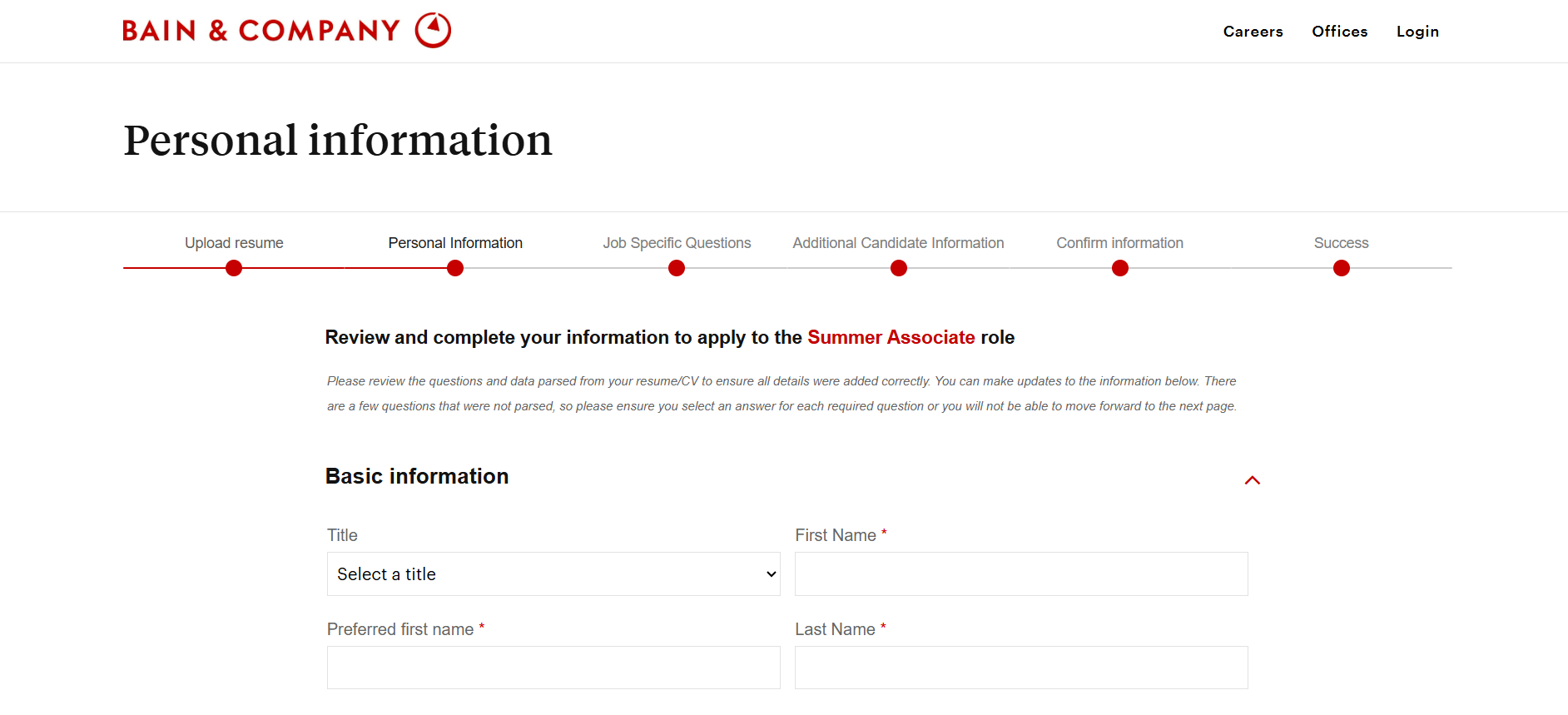 Bain & Company online application
