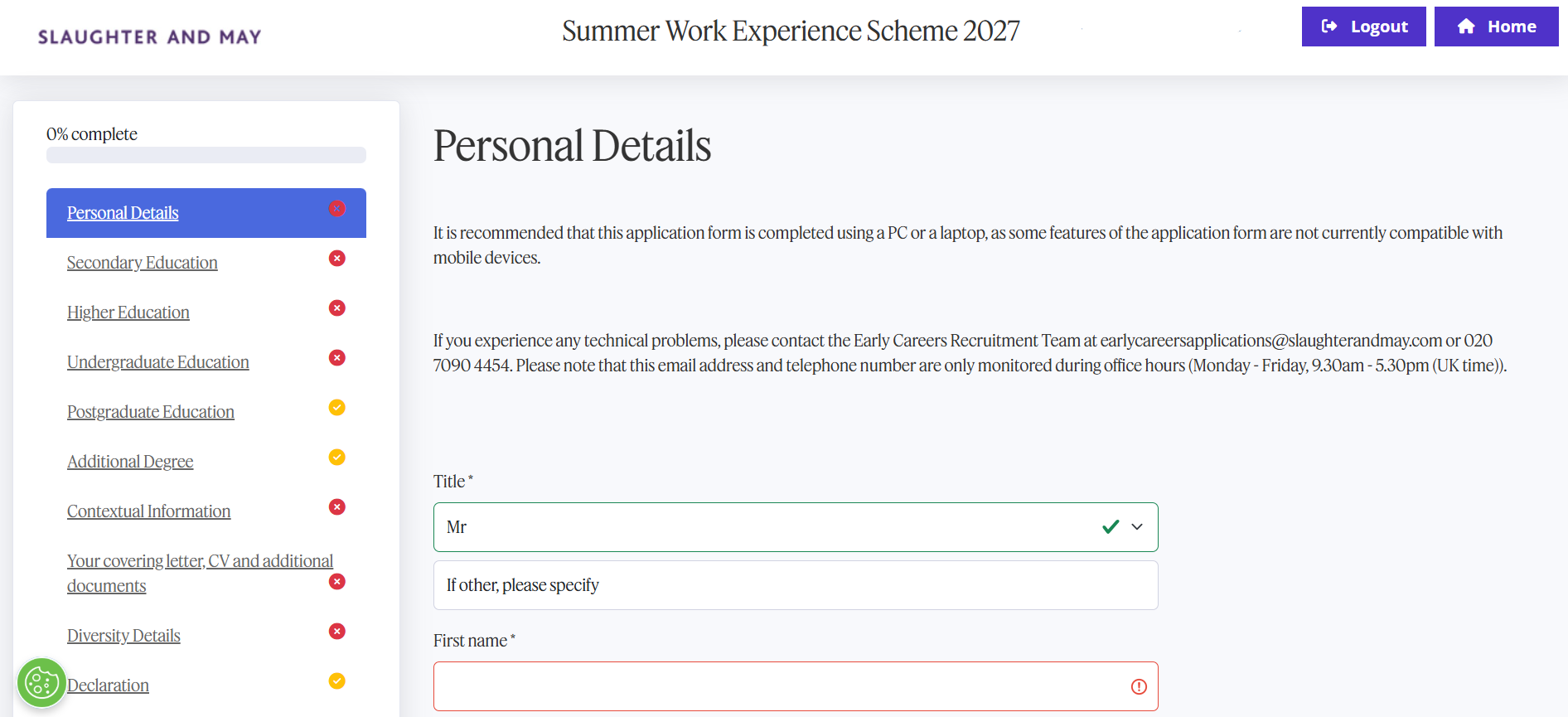 Slaughter and May application
